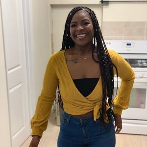 Mustard yellow wrap around long sleeve blouse